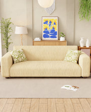 Lukzer Pastel Shades Textured Sofa Cover - Yellow Wavy Stripes (SC-083-01)