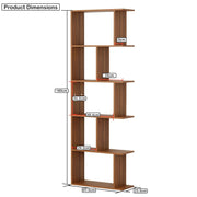 Lukzer 6 Layer Engineered Wood Space-Saving Organizer with Zigzag Open Bookshelf (MR-018/Oak Brown)