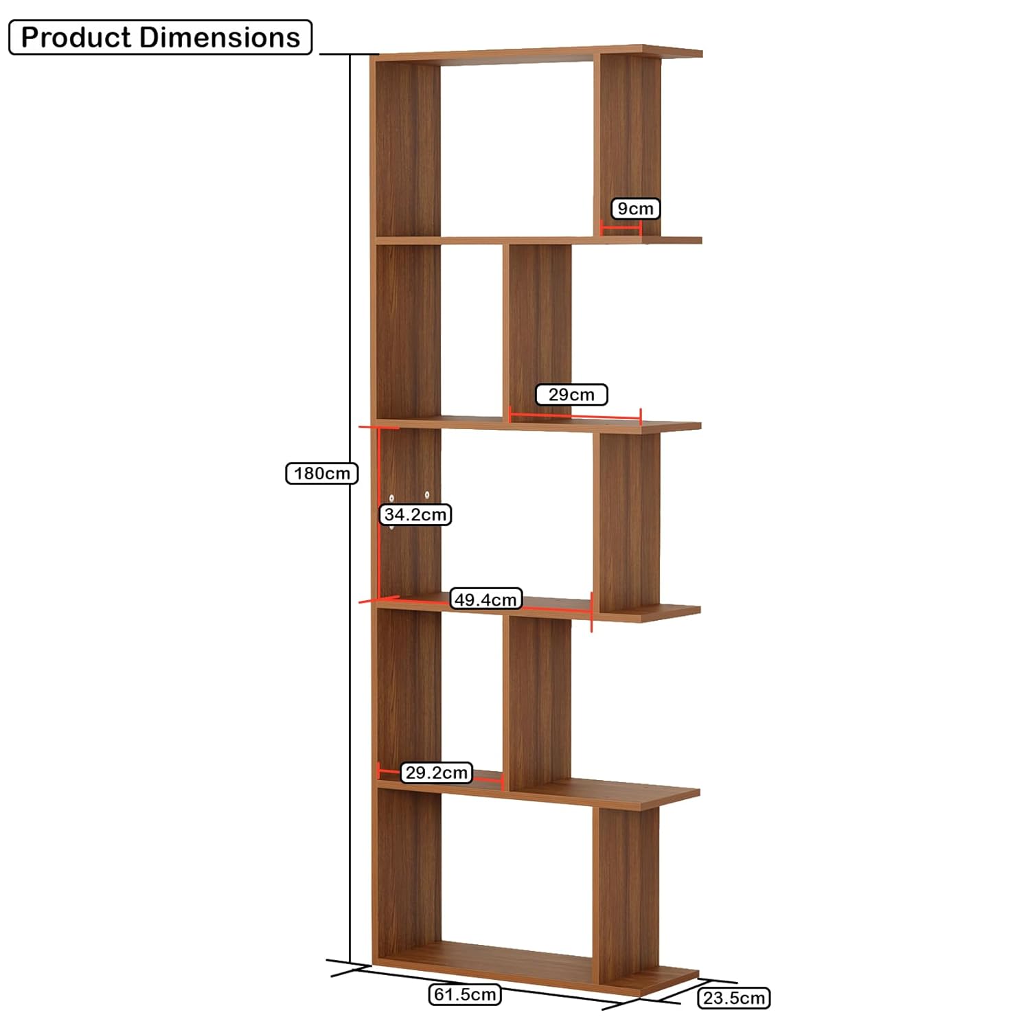 Lukzer 6 Layer Engineered Wood Space-Saving Organizer with Zigzag Open Bookshelf (MR-018/Oak Brown)