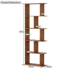 Lukzer 6 Layer Engineered Wood Space-Saving Organizer with Zigzag Open Bookshelf (MR-018/Oak Brown)