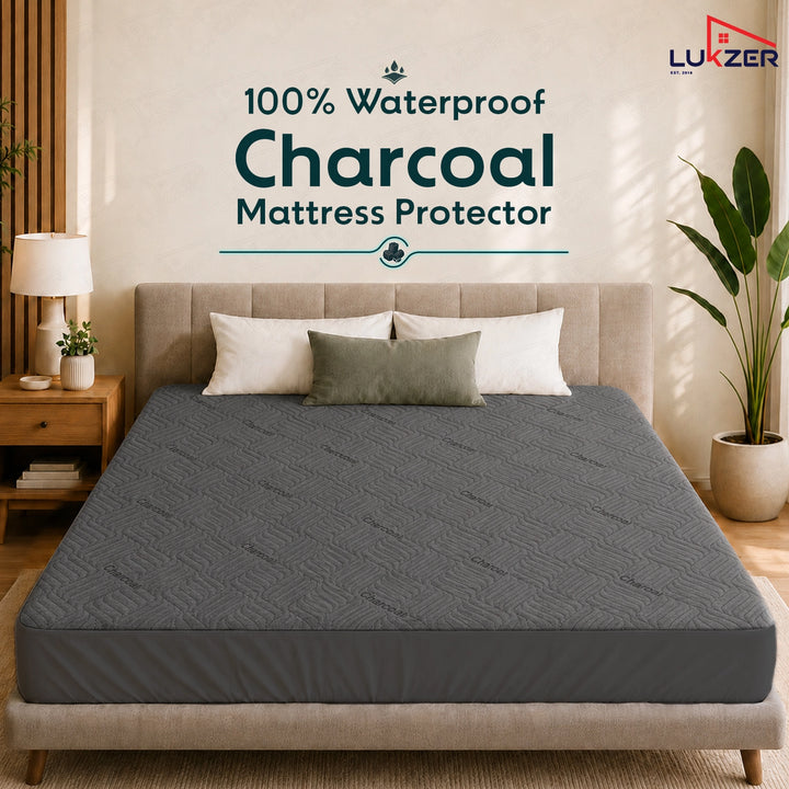 Lukzer 100% Waterproof Charcoal Fabric Mattress Protector/Mattress Cover / Queen Size - (75" x 60" Inches) - (6.3 x 5 ft)