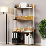 Lukzer MMR-001 Sturdy 4-Tier Storage Rack – Metal Frame, Engineered Wood (White/Oak Brown, Black/White)