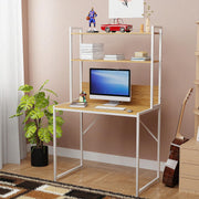 Lukzer 3-Layer Metal & Wooden Computer Desk & Study Table with Bookshelf (MST-006/White)