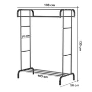 Lukzer Multifunctional Metal Garment Stand with Bottom Shelf (MGS-004/Black)
