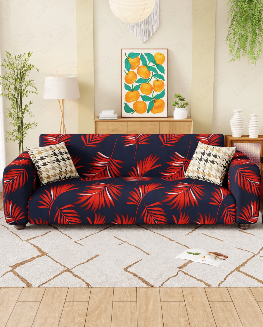 Lukzer Polyester Sofa Cover Red Leaves (SC-015-01)