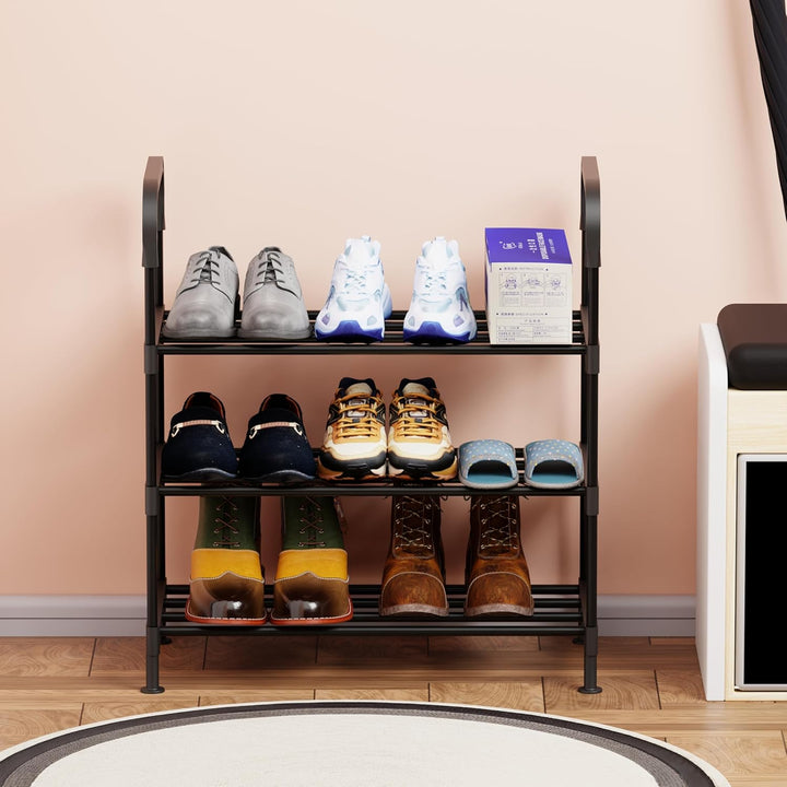 Lukzer Dual-Material Shoe Rack – Black, 3/4/5/6-Layer Storage Organizer