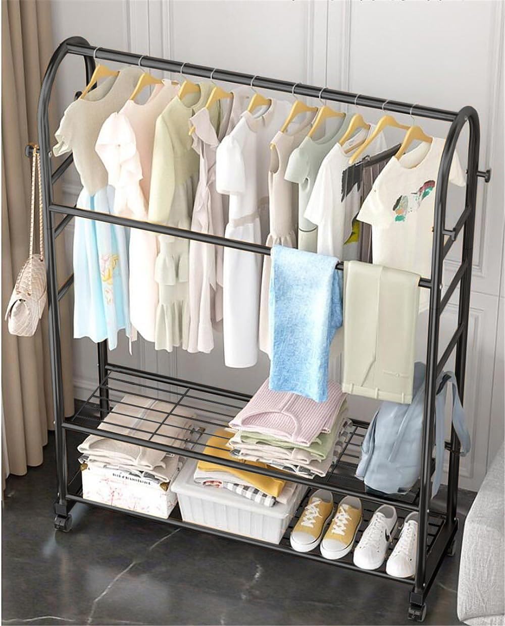 Lukzer Multifunctional Metal Garment Rack – A-Shape, 35x120x168cm (Gold/Black/White)