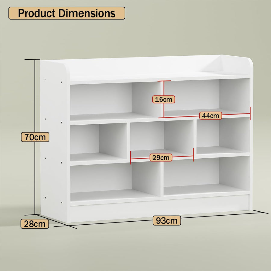 Lukzer Multipurpose 7-Section Storage Rack with 4 Shelves Bookcase Unit (MR-008/White)
