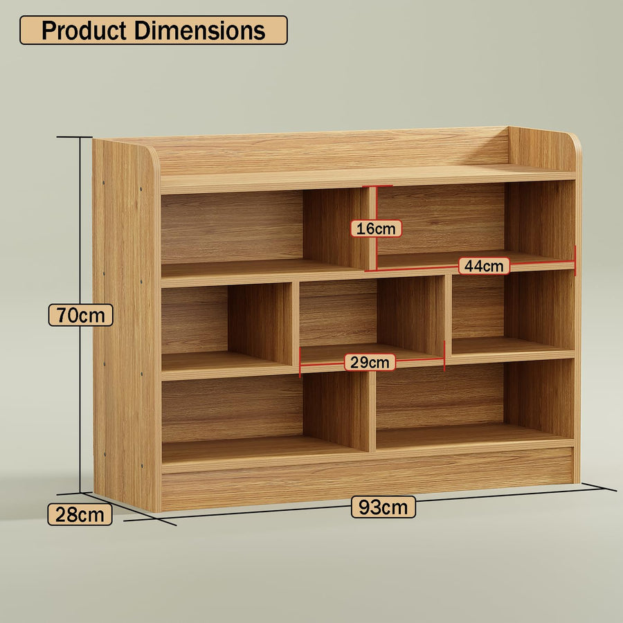 Lukzer Multipurpose 7-Section Storage Rack with 4 Shelves Bookcase & Display Unit (MR-008/Light Oak)
