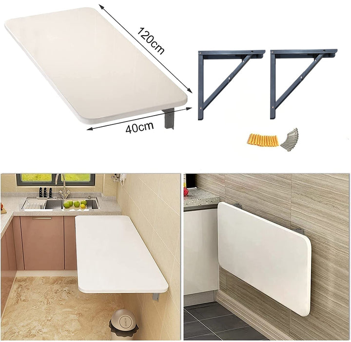 Lukzer Multi-purpose Engineered Wood Wall Mounted Foldable Rack Table (MT-001/White)