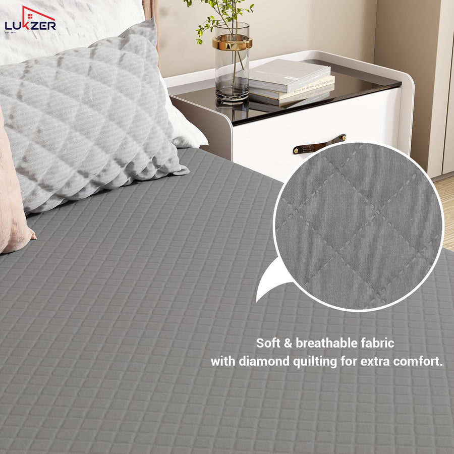 Lukzer Quilted Cotton Waterproof Mattress Protector Grey (MTP-QGR-001)