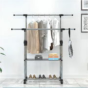 Lukzer Premium Stainless Steel Cloth Drying Stand – Double Rod & 2 Bottom Shelves
