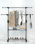 Premium Double Rod Cloth Drying Stand with 2 Bottom Shelf | (Stainless Steel & Plastic)