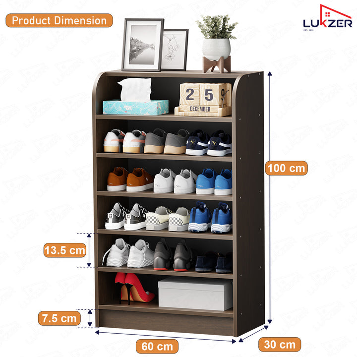 Lukzer Heavy-Duty 6 Layer Open Shoe Organizer Rack Stand (SR-005/Wenge)