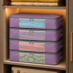 Lukzer 12Pcs Lavender Foldable Saree Cover/Bags with Zip & Mesh Window (Nylon)