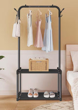 Lukzer Metal Garment Stand with 2 & 3 Bottom Shelves – Durable Clothing Organizer (Black/White)