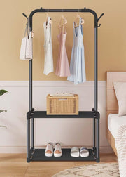 Lukzer Metal Garment Stand with 2 & 3 Bottom Shelves – Durable Clothing Organizer (Black/White)