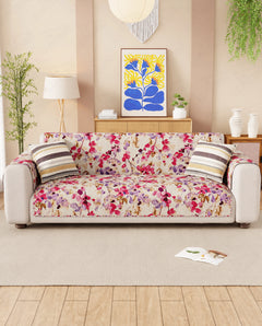 Lukzer Quilted Reversible Royal Petals Sofa Mat with WaveEdge Ultrasonic Cut (WITH BACK & HAND REST) - SC-219-01WB