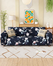 Lukzer Polyester Sofa Cover - Navy Blue Flower (SC-012-01)