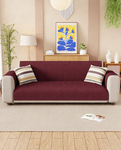 Lukzer Reversible Quilted Sofa Mat with Arms Aqua Weave Maroon (SC-218-01)