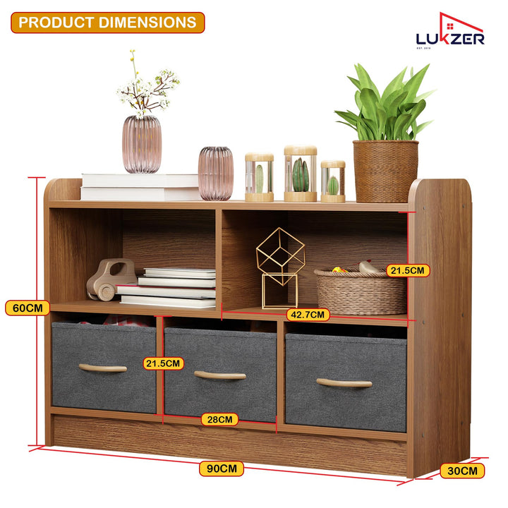 Lukzer 2-Layer Engineered Wood 3 Drawers Bookshelf & Storage Organizer (MR-025/Oak Brown)
