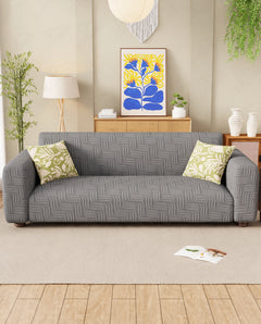 Lukzer Pastel Shades Textured Sofa Cover - Dark Grey Ripple Lines (SC-164-01)