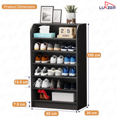 Lukzer Heavy-Duty 6 Layer Open Shoe Organizer Rack Stand (SR-005/Black)