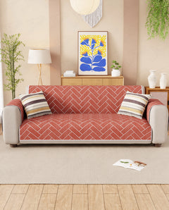 Lukzer Reversible Quilted Sofa Mat with Arms Brick Bloom (SC-201-01)