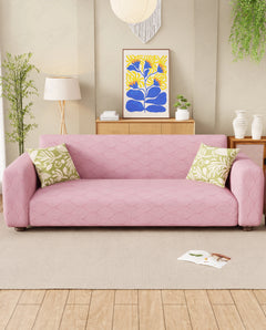 Lukzer Pastel Shades Textured Sofa Cover -  Pink Leaf Trail  (SC-129-01)