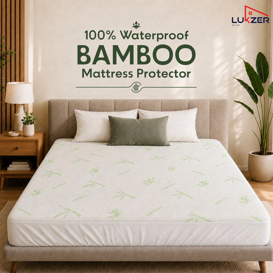 Lukzer 100% Waterproof Natural Bamboo Mattress Protector/Mattress Cover / Queen Size - (72" x 60" Inches) - (6 x 5 ft)