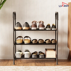 Lukzer 3-Tier Metal & Plastic Space-Saving Shoe Organizer Rack (MSR-003/Black)