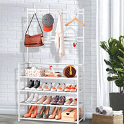 Lukzer Space-Saving Metal Garment Stand with 8 Hangers & 5-Tier Storage – Black/White (170x80x26cm)