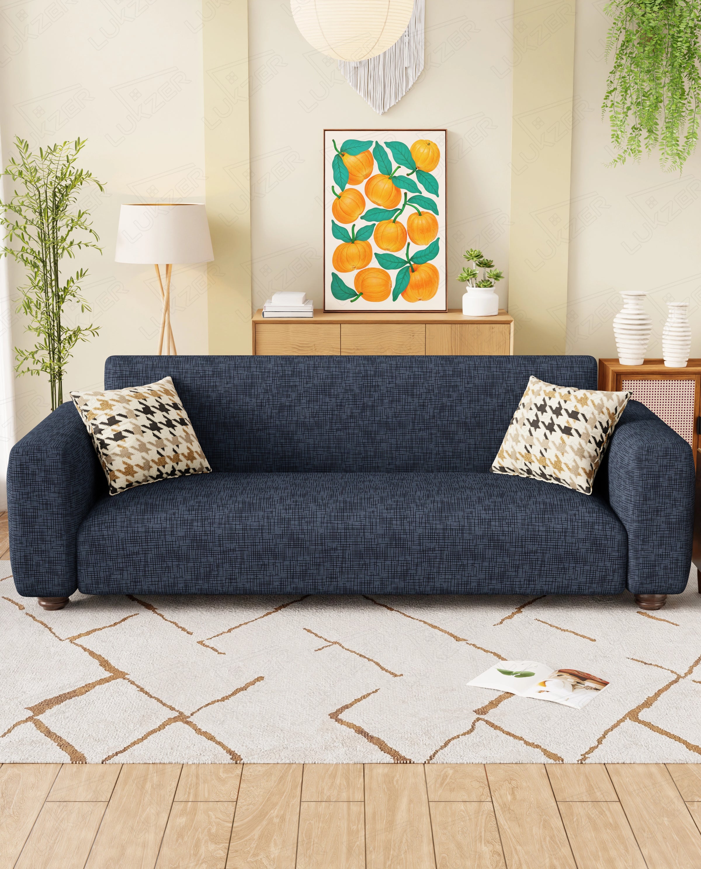 Lukzer Polyester Sofa Cover  Dark Blue Lining (SC-023-01)