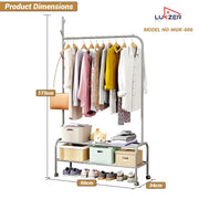 Lukzer Metal Garment Rack with Wheels & Double Bottom Storage Shelves (MGR-006/Grey)