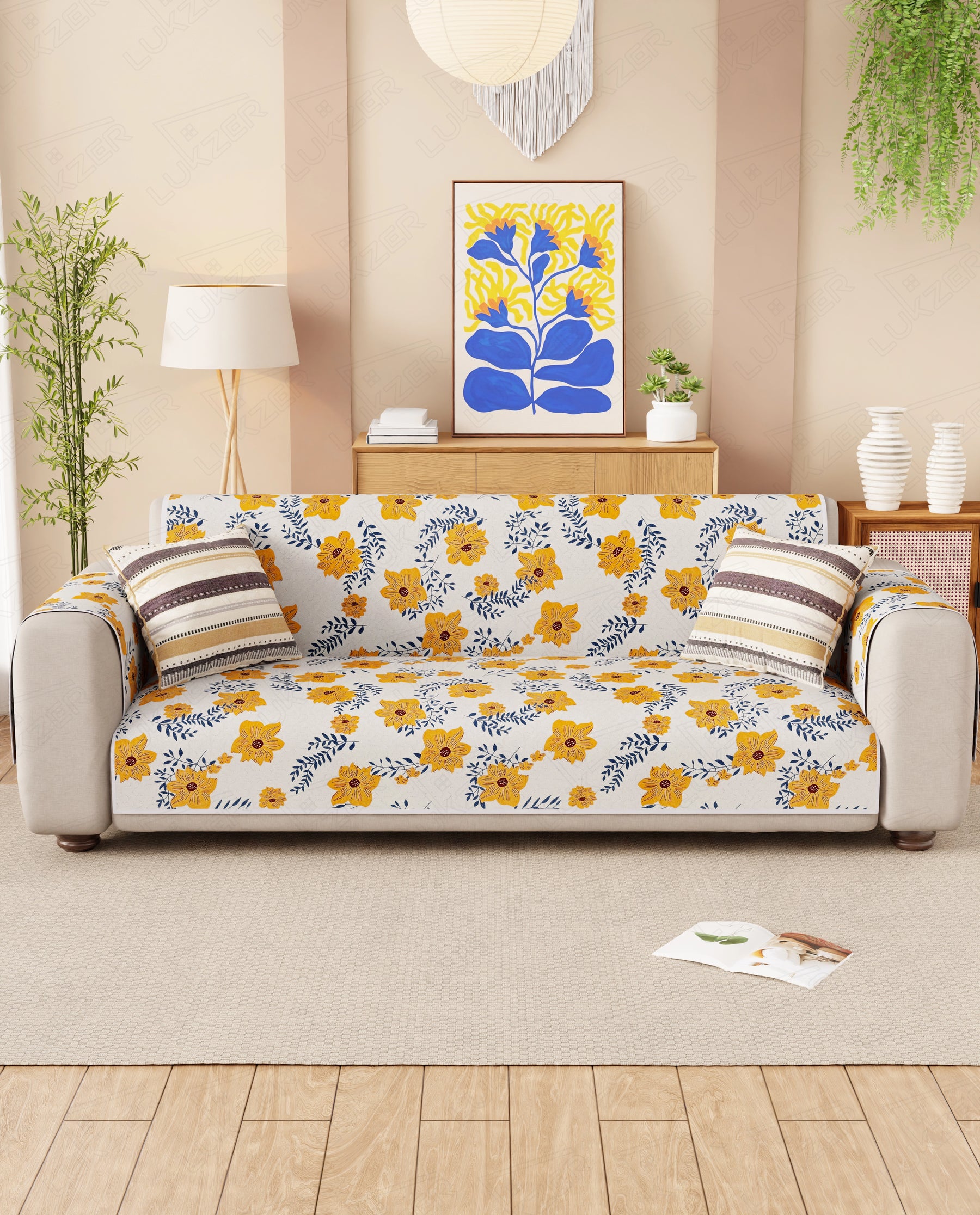 Lukzer Reversible Quilted Sofa Mat with Arms Brick Bloom (SC-201-01)