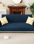 Lukzer Quilted Velvet Sofa Mat | 200 GSM Soft Washable & Removable Couch Protector | Anti-Slip Elastic Strap Cover for Living Room, Pet & Spill Protection
