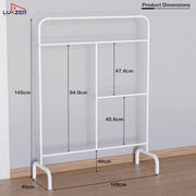 Lukzer MGS-005 White Metal Garment Stand with Bottom Shelf | Heavy-Duty Clothes Rack