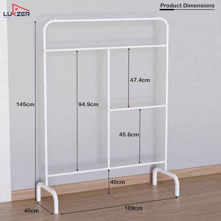 Lukzer Metal Garment Stand with Multi-Level Hanging Bars (MGS-005/White)