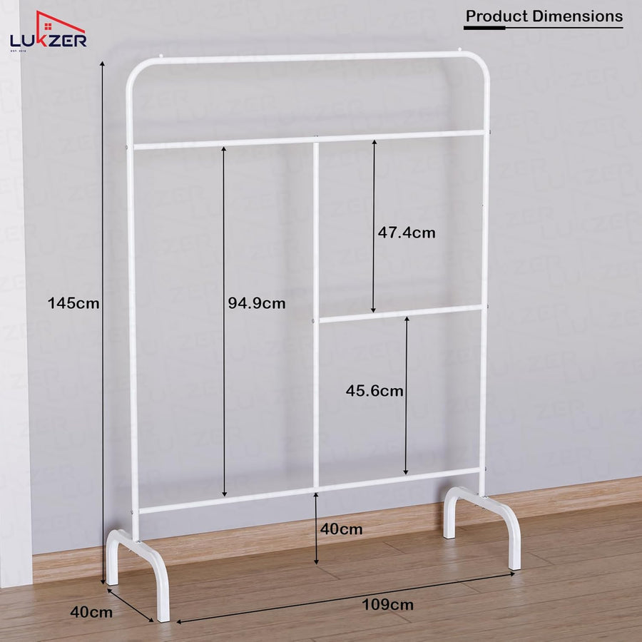 Lukzer Metal Garment Stand with Multi-Level Hanging Bars (MGS-005/White)