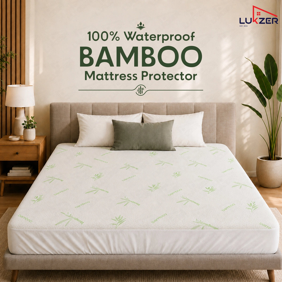 Lukzer 100% Waterproof Natural Bamboo Mattress Protector/Mattress Cover / King Size - (78" x 72" Inches) - (6.5 x 6 ft)