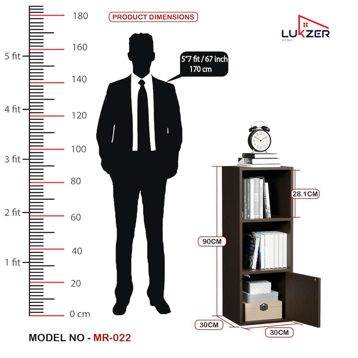 Lukzer 3 Layer Engineered Wood Storage Cabinet with Open Display Rack (MR-022/Wenge)