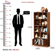 Lukzer 12 Open Cube Bookcase with Push Latch Doors & 2 Bottom Shelf (MR-033/Oak Brown)