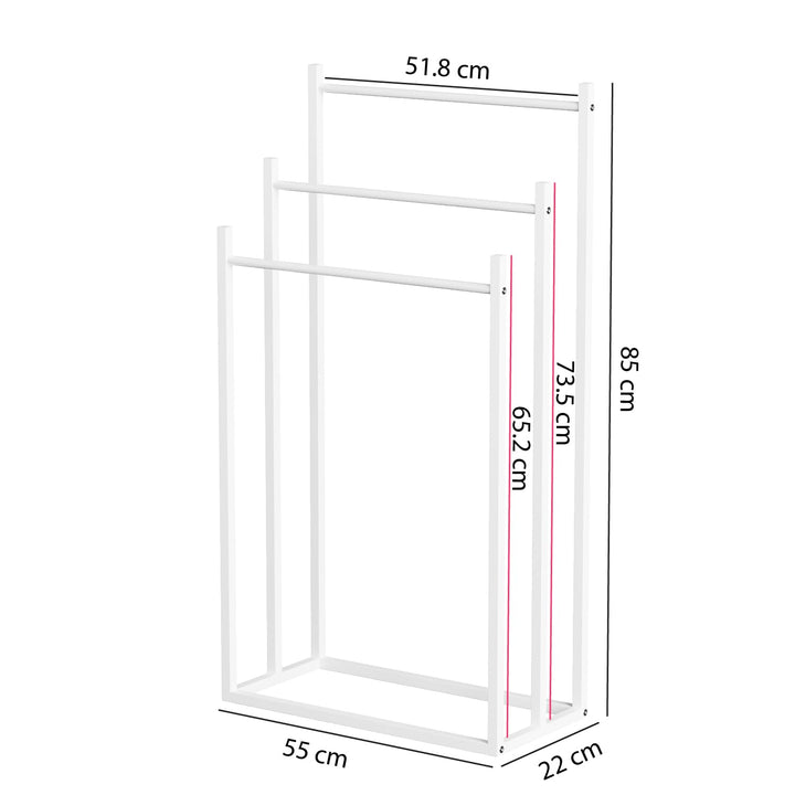 Lukzer Freestanding Sturdy Metal 3-Bar Towel Hanging Stand (MGS-007/White)