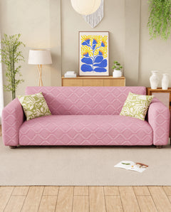 Lukzer Pastel Shades Textured Sofa Cover -  Pink Diamond (SC-154-01)