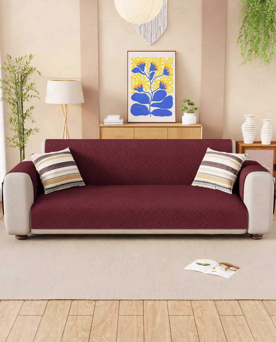Lukzer Reversible Quilted Sofa Mat with Arms Dot Frame Maroon (SC-214-01)