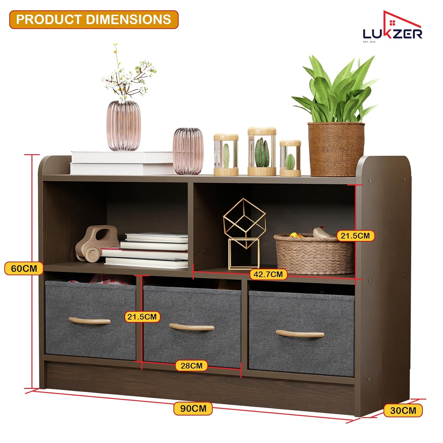 Lukzer 2-Layer Engineered Wood 3 Drawers Bookshelf & Storage Organizer (MR-025/Wenge)