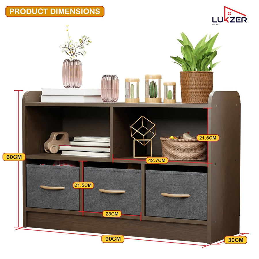 Lukzer 2-Layer Engineered Wood 3 Drawers Bookshelf & Storage Organizer (MR-025/Wenge)