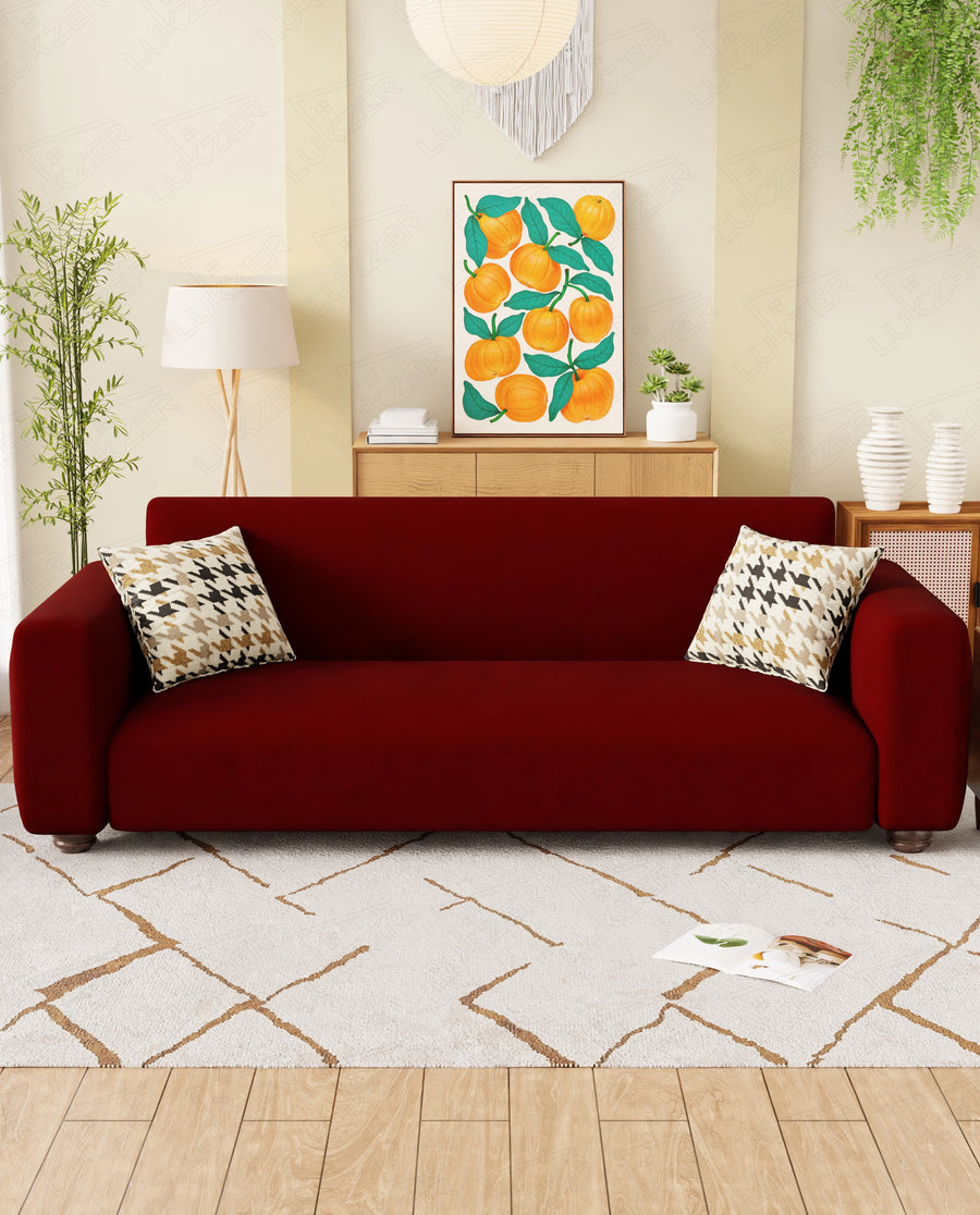Lukzer Polyester Sofa Cover Wine Red (SC-049-01)
