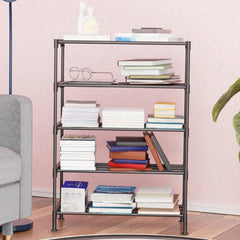 Lukzer Easy DIY Metal & Plastic Bookshelf/Storage Organizer – Black & Silver (3/4/5/6 Layers)