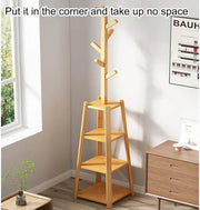 Triangular 6 Branch Hook & 3 Layer Garment Rack | (Natural/171x30.5x30.5cms)